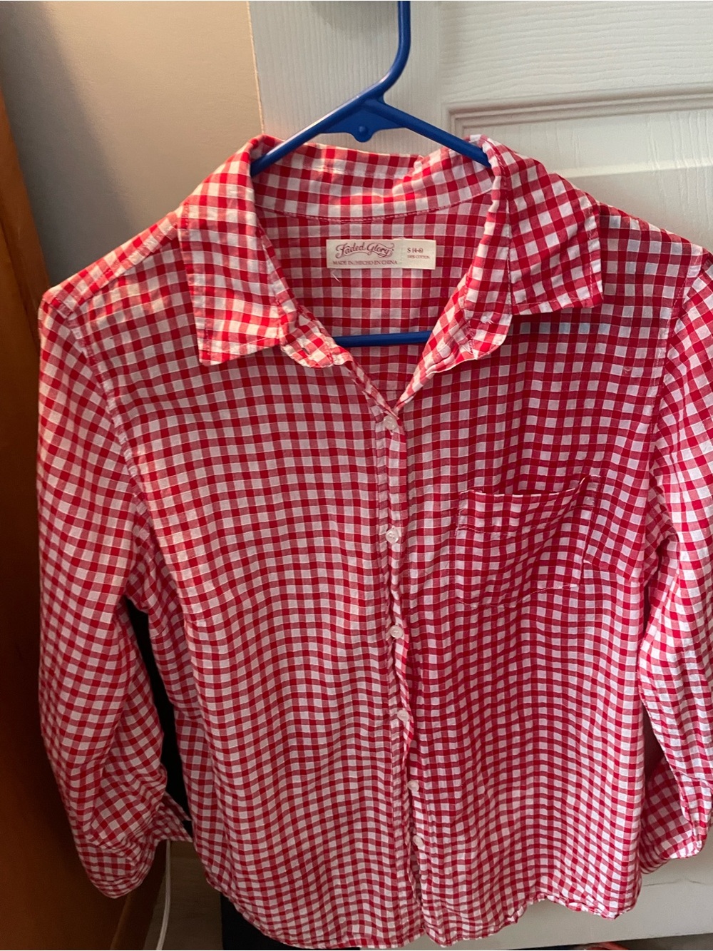 Faded Glory Red and White Gingham Shirt